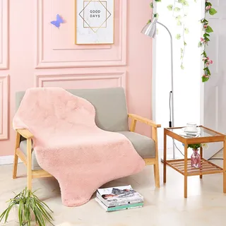 Teppich Wölkchen Fellteppich, Kunstfell Teppich Waschbar, Hasenfell Imitat, Kaninchenfell, Kurzfell - Flauschiger Teppich, Bettvorleger, Fell für Sofa - Rosa - Fell 80x120cm