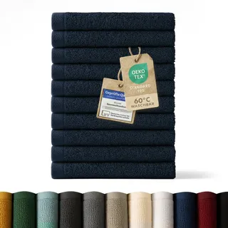 Blumtal Premium Frottier Gästehandtücher Set 12 teilig 100% Baumwolle - Oeko-TEX zertifiziertes Gästehandtuch 12x (30x30 cm) - Ultra saugstarkes Gästetücher Set waschbar °60 - Handtücher Dunkelblau