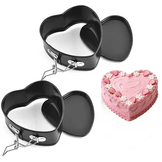 Mini Herz Backformen 12cm 2 Stück, Kleine Herzförmig Springformen Kuchenform Backform mit Antihaftbeschichtung, Mini Kuchenformen Kuchenbackformen für Geburtstag Party