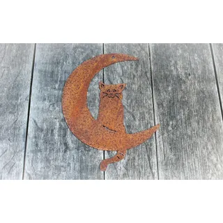 Gartenfigur Katze im Mond Edelrost