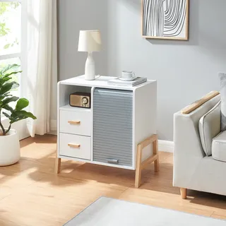 Sideboard 'Kvaefjord' 66x60x40 cm mit einer Jalousietür Weiß/Grau - Weiß