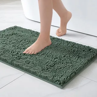 MIULEE Badematte 50x80 cm Matcha Grün – Super Saugfähiger Badteppich Weich & rutschfest, Waschbarer Badezimmerteppich aus Chenille Mikrofaser für Dusche & WC – Pflegeleichter Badvorleger für Zuhause