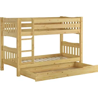 Etagenbett Kiefer Massivholzbett 90x200 Stockbett Hochbett Zubehör wählbar V-60.15-09Ni70 Rollrost und Bettkasten inkl. - Naturbelassen