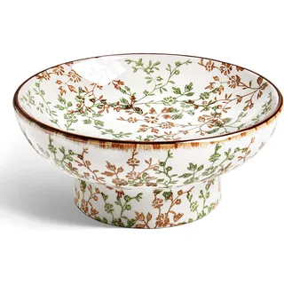 LE TAUCI 25 cm Keramik Dekoschale, Obstschale, Schlüsselschale für den Eingangsbereich, Handgefertigte, Robuste Schale mit Sockel für die Küchentheke, Tischdekoration, Rankengrün