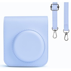 Rieibi Tasche für Instax Mini 12 – PU Leder Polaroid Tasche für Fujifilm Instax Mini 12 Sofortbildkamera – Abnehmbare Tasche mit verstellbarem Schultergurt – Blau