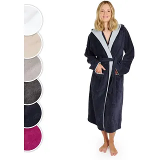 Blumtal Bademantel Damen, kuschelig weicher Bademantel Damen Baumwolle mit gefütterter Kapuze und samtigen Frottee-Velours, Oeko-TEX® Zertifiziert, Größe XL, Dark ocean blue