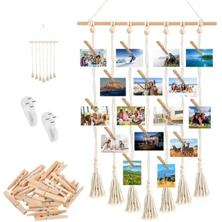 Bilderrahmen Collage mit 30 Klammern, Verstellbaren Leine & 2 Spurlosen Bilderwand Nägeln, Boho Deko Fotowand, Dekoratives Fotorahmen für DIY Mehrere Bilder, Schlafzimmer, Wohnzimmer, Büro & Wohnheim