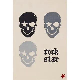 Rock STAR Baby Kinderteppich »RS2383-2 Totenkopf«, rechteckig, 15 mm Höhe, handgearbeiteter Konturenschnitt, Obermaterial: 100% Polyacryl Rock STAR Baby beige B: 130 cm   1 St.