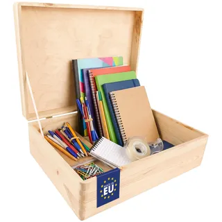 Creative Deco XL Große Holzkiste mit Deckel | 40x30x14 cm (+/-1cm) | Erinnerungsbox Baby Holzbox mit Deckel Unlackiert Kasten | Für Dokumente, Spielzeug, Ostern | ROH, UNGESCHLIFFEN