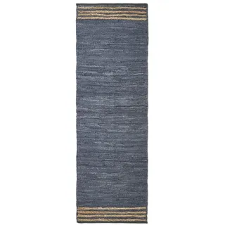 Homescapes Flickenteppich-Läufer aus Recycling-Leder 66/200 cm , Grau , Gestreift , Rechteckig , 66x200 cm , Teppiche und Böden, Teppiche, Teppichläufer, Läufer