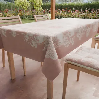 Petti Artigiani Italiani - Fleckabweisende Tischdecke, quadratisch, für Küche, Design Pfingstrosen, Puder, X4 Plätze (140 x 140 cm)