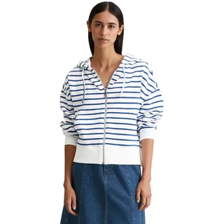 Kapuzensweatjacke MARC O'POLO DENIM, Damen, Gr. XS, blau (medium blau), Sweatware, Obermaterial: 100% Baumwolle, relaxed fit hüftlang, Sweatjacken Kapuzensweatjacke, geringelt, relaxed fit, breite Bündchen