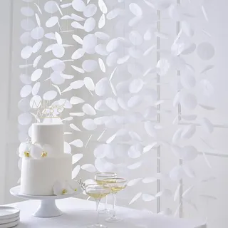Ginger Ray 16 Strands White Paper Disc Wedding Photo Backdrop Hanging Decoration 1m Length