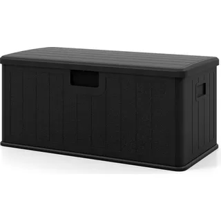COSTWAY Gartenbox 378L, Auflagenbox wasserdicht mit abschließbarem Deckel, Aufbewahrungsbox für Kissen & Gartengeräte, Kissenbox Outdoor Schwarz - Schwarz