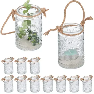 Relaxdays Windlicht 12er Set Glas Transparent/Braun