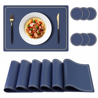 ERWEY Tischsets Abwaschbar und Untersetzer Teller, Platzset Abwischbar 6er Set, Platzdeckchen für Küche Speisetisch, Rutschfestes und Wasserdichtes Tischdeckchen, 45x32cm, Blau