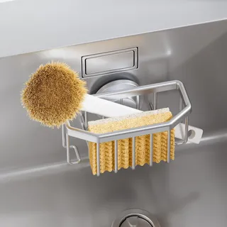 TAILI Schwammhalter mit Saugnapf, Abnehmbar Spülbecken Organizer – Silber