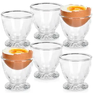 Vilde Eierbecher Set 6-teilig Glas, 5x5 cm Spülmaschinenfest | Lebensmittelecht Ideal für Weich- Hartgekochte Eier Klassisches Design für Frühstück Festliche Anlässe Stabil Vielseitig