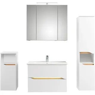 Saphir Badmöbel-Set "Quickset 4-teilig, Keramik-Waschtisch und LED-Spiegelschrank" 6 Stk. tlg., weiß seidenglanz