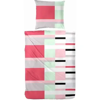 Hahn Baumwoll Baumwoll-Seersucker Gestreift Gelb Grau Rosa, Rosa 135 x 200 cm + 80 x 80 cm - Rosa