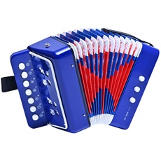 LIEKE Akkordeon 10 Tasten Knopf Accordion Ziehharmonika Musikinstrument Geschenk für Anfänger (Blau)