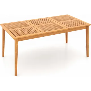 COSTWAY Gartentisch Outdoor-Esstisch Akazienholz, großer Terrassentisch 170x90cm für 6 Personen, rechteckiger Balkontisch mit Schirmloch - Naturbelassen