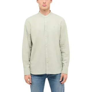 Langarmhemd MUSTANG "Herren Style Yuma", Herren, Gr. XL, US-Größen, grün (grün 6451), Web, 55% Leinen, 45% Baumwolle, unifarben, regular fit, Hemden Langarmhemd