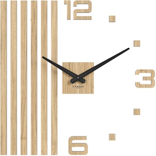 Cander Berlin MNU 2760 P XXL Wanduhr lautlos 60 cm Holzfurnier Eiche Wohnzimmer analog ohne Ticken Wandtattoo