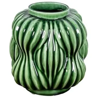 DRW Tischvase mit gestreiften Keramikformen in glänzendem Grün, 20 x 19 x 19 cm