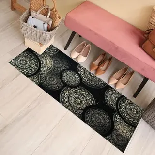 IDMAT Boston Teppich, 50 x 120 cm, Mandala, Schwarz