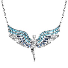 Bild von Damen Halskette aus Sterling Silber mit Engel in Silber und blauen Zirkonia, Karabinerverschluss, nickelfrei, Größe: 40+4 cm, ERN-FLYANGEL-ZIBL