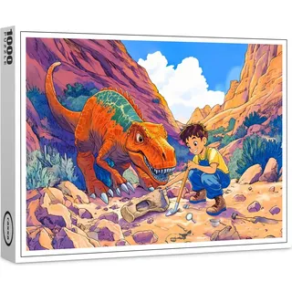 raxxa Premium-Puzzle "Anime boy with T-Rex on fossil hunt", 1000 Teile