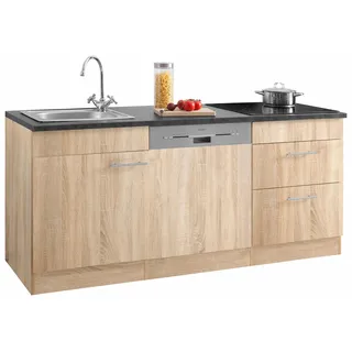 Küchenzeile OPTIFIT "Mini", braun (küche: natur, korpus: eichefarben, arbeitsplatte: anthrazit), B:180cm H:85cm T:60cm, Komplettküchen-Sets, Küchenzeile, Breite 180 cm, mit E-Geräten, mit Arbeitsplatte