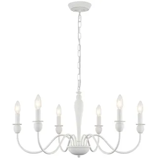 MRHYSWD Kronleuchter Vintage Weiß, 6 Flamming Deckenleuchte Hängend Landhaus Weiss Pendelleuchte Hängelampe für Wohnzimmer Küche Schlafzimmer Flur mit E14 Fassung, Höhenverstellung, Ohne Leuchtmittel