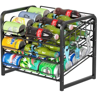 Cyiecw Standregal Dosenregal Organizer, 3 Ebenen Stapelbares Dosenspender mit 6 Hooks, Guter Dosen Organizer für Küchenschrank, Arbeitsplatten, Speisekammer, Dosen Aufbewahrung für 36 Dosen