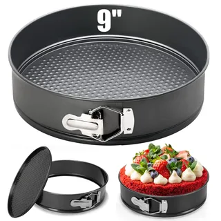 Springform mit Flachboden 22 cm runde Backform mit Antihaftbeschichtung, runde Kuchenform mit Flachboden, auslaufsicher, Schwarz