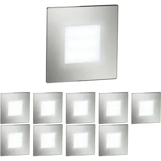 ledscom.de 10 Stück LED Treppenlicht/Wandeinbauleuchte FEX für innen und außen, eckig, edelstahl, 85 x 85mm, kaltweiß