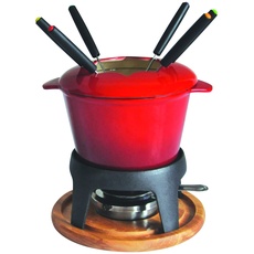 Baumalu 385050 Fondue-Set, Gusseisen, roter Farbverlauf, mit Holzplatte