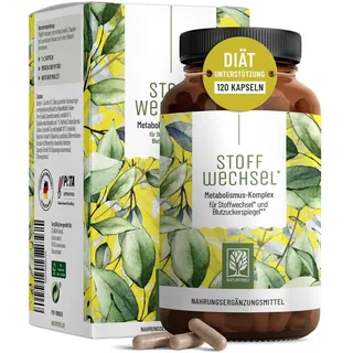 Stoffwechsel Kapseln Diät Unterstützung - Hochdosiert mit Grünem Tee, Forskohlii, Cholin, Spargel, Bittermelone, Garcinia Cambogia & Chrom - 120 Stoffwechsel Kapseln vegan von NATURTREU®
