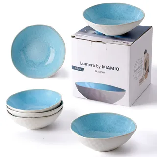 MIAMIO – 6 x 700 ml Schüsseln/Bowl aus Steingut Keramik Geschirr Set Handmade - Lumera Kollektion (Blau)