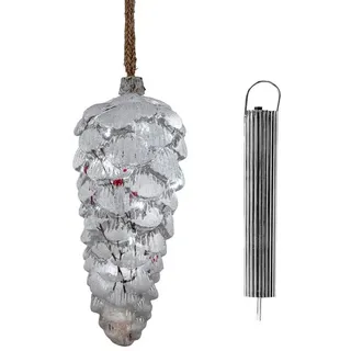 Formano LED Hänger Zapfen aus Glas mit Timer 20cm Winterdeko mit Schnee & Beeren - Stimmunglicht mit Batteriebox - Hängedekoration beleuchtet für Weihnachten, Fenster & Festliche Winterzeit