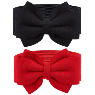 craspire 2 Farben Elastischer Schleifengürtel Schwarz Rot Stoff Schleife Breite Stretch Schärpe Krawatte Elastische Kette Taillengürtel Band Vintage Für Frauen Damen Hochzeit Trenchcoat Mantel
