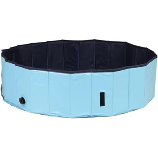 TRIXIE Hundepool 160 × 30 cm in petrol/grau- faltbares Hundeplanschbecken mit rutschfestem Boden & Ablassventil - robuste Wandkonstruktion ohne Aufpumpen - 39483