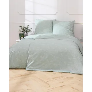 MTOnlinehandel Bettwäsche 135x200 Grün, Blumen-Ranke Zweige Blätter Mint, Baumwolle, Öko-Tex, für Allergiker geeignet, Reißverschluss, Kissenbezug 80x80 + Bettbezug 135x200, Traumhelden