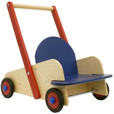 HABA 1646 - Lauflernwagen, Lauflernhilfe aus Holz mit Sitz und viel Platz zum Transportieren von Spielsachen, Holzwagen mit Bremse und bodenschonenden Gummireifen, ab 10 Monaten