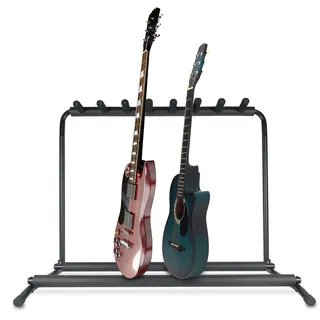 Pyle Audio Pyle Gitarrenständer- Guitar Stand, 7-Space Faltbarer Gitarrenständer Mehrfach, Bass ständer, für Akustikgitarre, E- Gitarre & Gitarrentasche, Tragbarer Gitarrenstaender mit Schaumstoffpolsterung