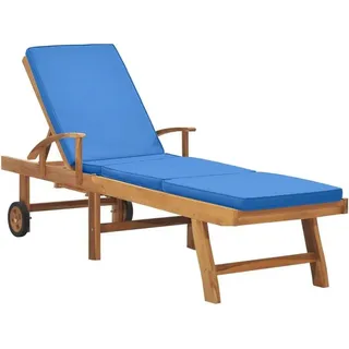 Sonnenliege mit Auflage Massivholz Teak Blau - Blau