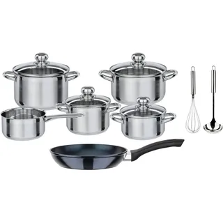 GSW Silver Star Topf-Set 12-tlg. Bratentopf + Fleischtopf + Kasserolle + Bratpfanne