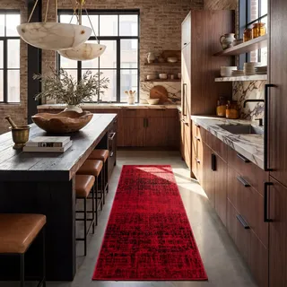 SAFAVIEH Zeitgenössische Teppich für Wohnzimmer, Esszimmer, Schlafzimmer - Adirondack Collection, Kurzer Flor, Rot und Schwarz, 62 X 240 cm