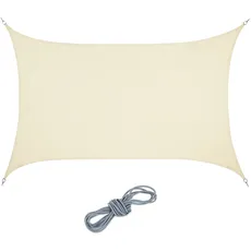 Relaxdays Sonnensegel rechteckig, 5 x 7 m, wasserabweisend, konkav, PES-Gewebe, Sonnenschutz mit Spannseilen, beige